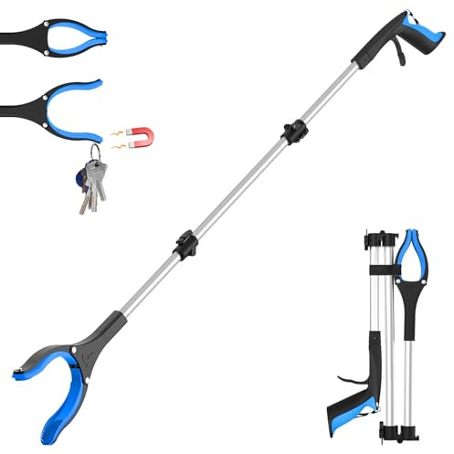 122 cm lange Streupflücker – extra langer Greifer für ältere Menschen mit 360° drehbarem Kopf, Katzentoilette für schwer erreichbare Stellen und ergonomisches Design (blau)