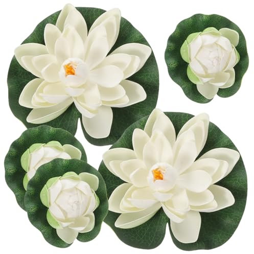 Cabilock 5stücke Künstliche Schwimmende Lotusblumen Weiß Realistische Teichpflanzen Für Garten Und Aquarium Flexibles Design Für Außenbereich Pflegeleichte Dekoration