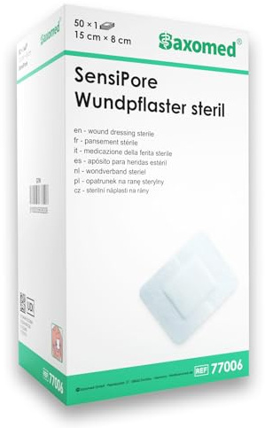 50 Stück Wundpflaster steril 15x8 - steriler Wundverband Pflaster sensitiv - Wundauflage nicht haftend 10x5 cm - Saugstark & Hautfreundlich - Akute Wundversorgung und postoperatives Pflaster