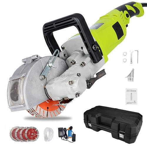 Wall Chaser Machine with 5 Saw Blades, 4000W Wall Groove Cutting Machine with Water Pump, Slotting Machine 7500 r/min, Adjustable Cutting Depth, for Granite Marble Concrete Stone