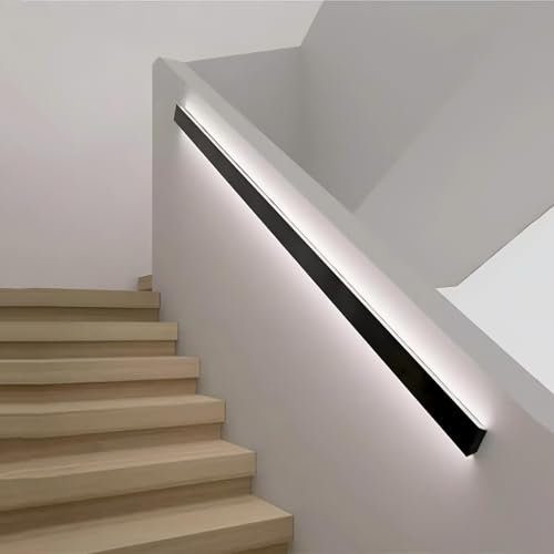 Motion Sensor LED Stair Handrail, 100cm/39.4in Aluminum Grab Bar with Wall Brackets, Wall-Mounted Indoor/Outdoor Staircase Lighting for Steps, Porch, Entrance, Cool White Light black 100cm/39.4in