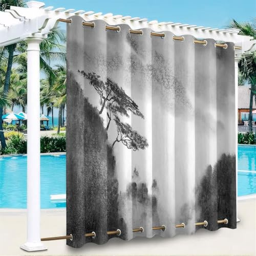 Hiseng Outdoor Vorhänge Wetterfest mit Ösen Oben und Unten, 3D Landschaft Muster wasserdichte Outdoorvorhänge 1 Stück Verdunkelungsvorhang Sichtschutz Vorhang für Garten (Berg,200x200cm)