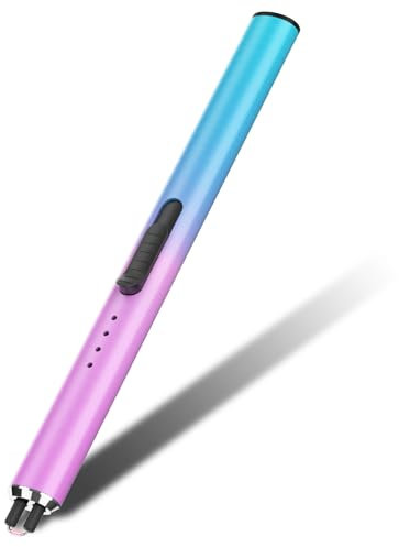 GeeRic Encendedor Electrico USB Mechero, Encendedor de Arco Eléctrico Recargable con Indicador LED, Recargable Mechero de Velas para Cocina de Gas,Chimenea, Barbacoa（Azul empolvado Degradado）