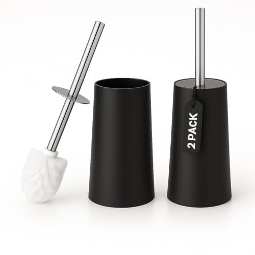 Toilet Brush & Holder | Modern Loo Brush set with elegant design | Toilet Cleaner Brush with Stainless Steel handle | Compact and efficient Toilet Brush set (2 Unit Black)