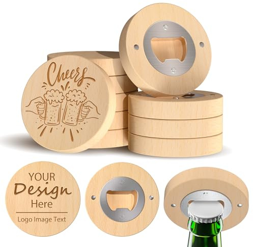 8 Ouvre-bouteilles Magnétiques Personnalisés pour Réfrigérateur, Décapsuleurs en Bois Gravure Personnalisée, Aimant Rond en Bois pour Frigo pour les Amoureux de Bière, Cadeau pour Invités de Mariage