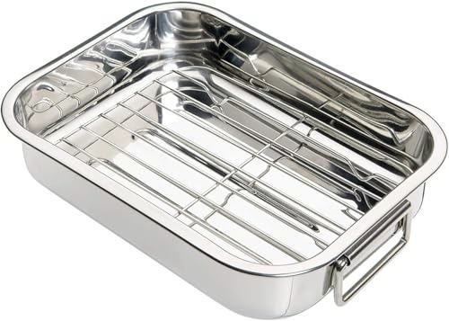 Neel Saanjh Roasting Tin Tray, Removable Grill, Folding Side Handles, Durable Construction, Easy to Clean, Convenient Design, Versatile for Vegetables and Meat (Large)