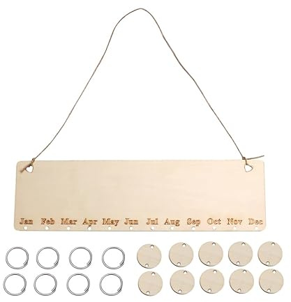 Yardenfun Calendario de cumpleaños de madera para colgar en casa, para familias, cumpleaños, planificador de cumpleaños independiente, fácil montaje, decoración de pared para bodas y