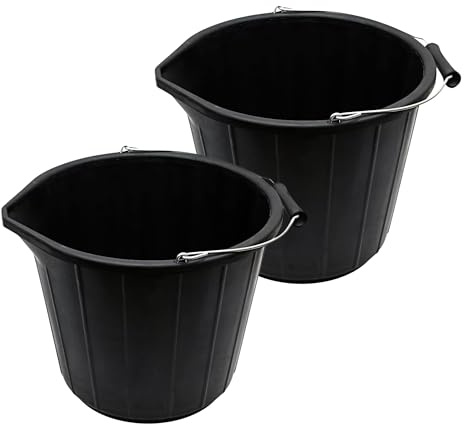 Spectraplast 2X 14L Black Builders Bucket – Heavy Duty 3 Gallon Buckets for Garden, Household & Construction | Mortar Mixing, Tool Storage, Water Carrying, Cleaning & Outdoor Jobs Metal Handle