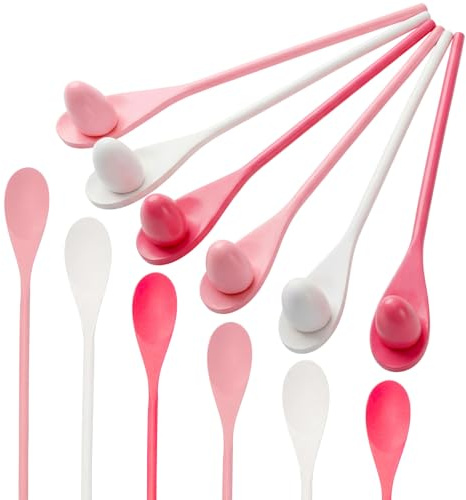 Simgoing 12 Pcs Baby Shower Games Egg Spoon Race Sets Wooden Balance Relay Games for Kids Adults Carnival Birthday Outdoor Party Supplies Classroom Activities (Pink)