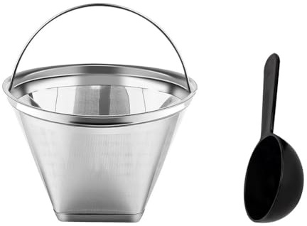 FACAIIO Filtre à café réutilisable en acier inoxydable de taille 4 pour machines de 6 à 10 tasses, sans BPA, lavable en métal, filtre permanent avec brosse de nettoyage