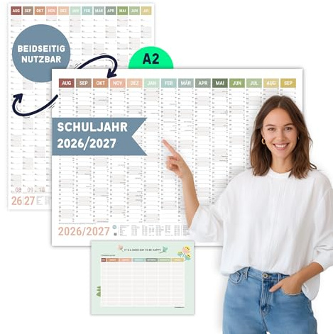 heaven+paper Schuljahresplaner 2026/2027 | Schuljahreskalender 26/27 A2 | Wandkalender 2026 2027 aus FSC Naturpapier | Jahresplaner | Made in Germany (Natural, A2)
