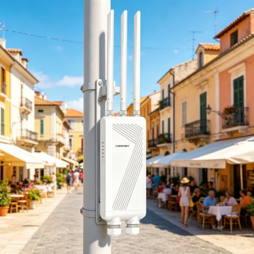 COMFAST BE3600 Amplificador de señal WiFi 7, Repetidor WiFi Exterior PoE | Punto de Acceso WiFi antena y largo alcance de alta potencia, IP66/3 antenas para granjas, jardines, autocaravanas y campings