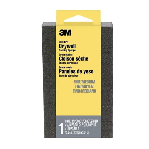 3M Éponge Abrasive pour cloisons sèches Grande Surface Fine/Moyenne 12,4 x 7,3 x 2,5 cm Noir - 9095NA