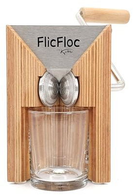 KoMo FlicFloc Flockenquetsche (Haferquetsche) - Haferflocken für dein Müsli oder Porridge im Handumdrehen frisch gequetscht und damit deutlich mehr Nährstoffe - Tischmodell mit Trichter aus Holz