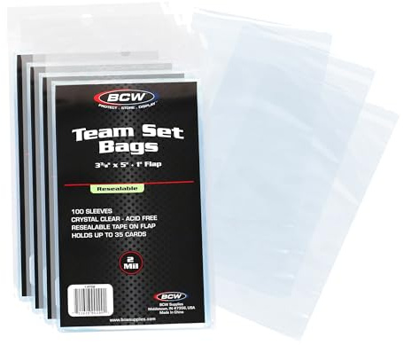BCW Resealable Team Set Bags – 400 Count | Holds 35 Loose Cards or 5 Standard 35pt Toploaders | Fits Magnetics up to 108pt | Acid-Free Team Bags for Trading Cards & Shipping