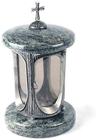 designgrab Aluminium Lampe Funéraire en Aluminium Aspect Ancien avec Croix et Granit Vert Olive