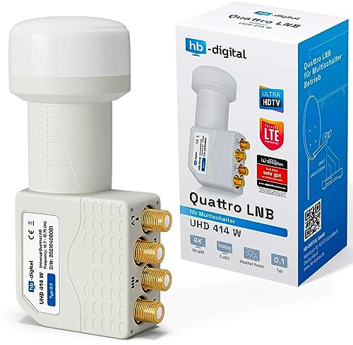 HB-DIGITAL Quattro LNB LNC für Multischalter für Multiswitch Full HD TV 3D 4K Weiß Weiss White ■ Kontakte vergoldet ■ Wetterschutz (ausziehbar)