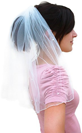 Oblique Unique® Brautschleier mit Haarkamm Einsteckkamm JGA Junggesellinnenabschied Hochzeit Schleier mit weißen Perlen