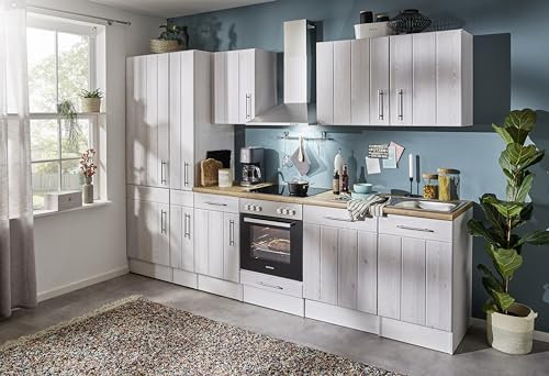 respekta Küchenzeile Anton BERP310LHWC Premium Landhaus Küchenblock 310 cm Breite mit Elektrogeräten
