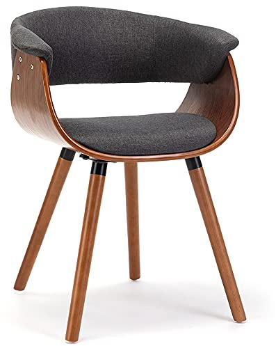 Mingone Esszimmerstühle Holz Küchenstühle Polsterstuhl mit Armlehnen Grau | Retro Design Stuhl Linen Stoff Sitze und Massivholz