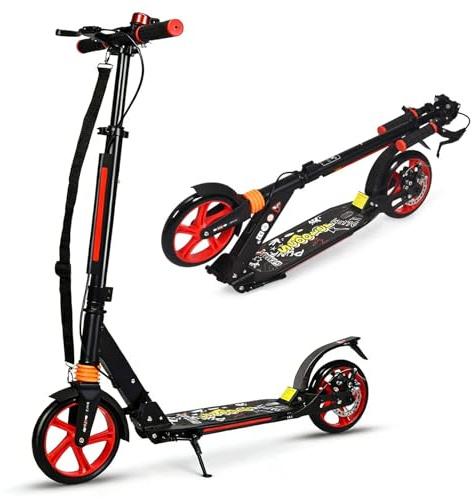 GOPLUS Roller Kinder 8 Jahre, Cityroller für Kinder, Jugendliche & Erwachsene bis 100 kg, 3-Stufig höhenverstellbarer Tretroller, Kickscooter klappbar mit 200 mm Räder, Hinterradbremse & Gurt