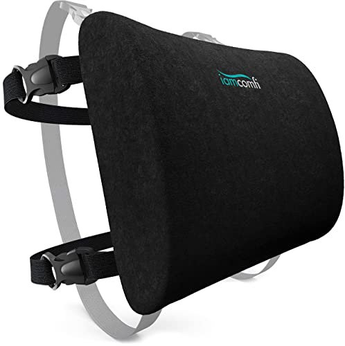 iamcomfi Lumbar Support Cushion - Regular Thickness - Back Support for Office Chair & Car Driver Seat - Ergonomic & Adjustable High Density Memory Foam Pillow - For Neck Lower & Upper Back