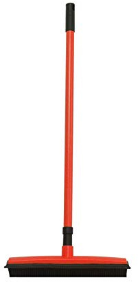YORKING Rubber Cleaning Broom - Electrostatic Rubber Bristles Brush with Squeegee Edge, 48in Telescopic Handle Remover Rubber Carpet, Non-Scratch Sweeping Brush for Pet Hair, Dirt and Spillages, Red