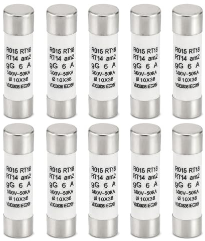 Cerámica Cilíndrico Tubo Fusible, 10Pcs 6A Cilindro Fusible De Capacidad De Rotura 100Ka Con Indicador de Reemplazo de Tubo Fusible de Cartucho, Componentes Electrónicos, 380-500V AC