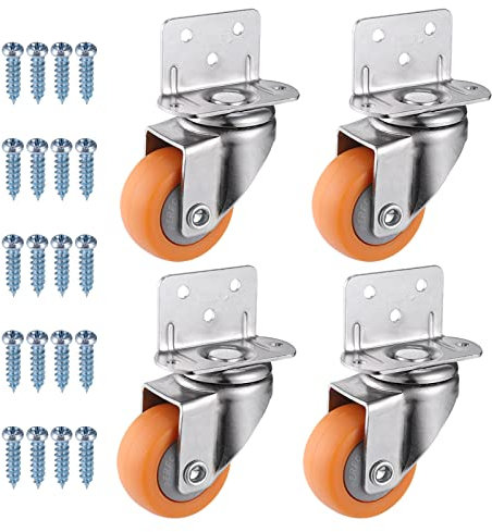 Zocipro 4Pcs Swivel Castor Wheels 37mm with Screws, Wear-resistant L-mounting Plate Caster Wheels, 360 Degree Rotating Castors for Furniture(Orange)