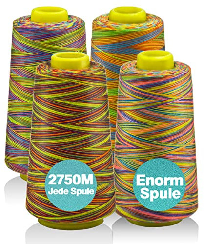 NäHgarn Overlockgarn 100% Polyester Irisierend NäHgarn Set FüR NäHgarn Faden Garn NäHmaschine 4 Bunt Zwirn ReißFest NäHmaschinengarn Thread NäHfaden Overlock Garn 40/2 Je 2745 M, Insgesamt 11000m