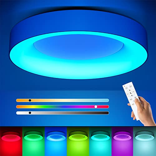 Matane LED Deckenleuchte RGB Farbwechsel, Deckenlampe Dimmbar mit Fernbedienung, 24W Lampen 3000K-6500K für Jugendzimmer Wohnzimmer Schlafzimmer Kinderzimmer Badezimmer Küche Rund 28cm