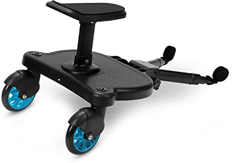 Tubiaz Buggy Board mit Sitz, Kiddy Board Trittbrett, Universal Stehbrett, 360°Zweirad Design, Kinderwagen Zubehör, mit Kinderwagensitz, passend für jeden Kinderwagen erhältlich(Blau)