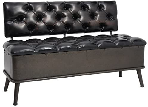 INLIFE Sitzbank mit Stauraum und Rückenlehne 110cm Schwarz Kunstleder