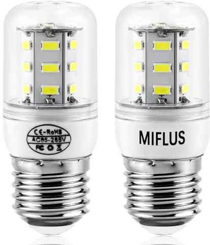MIFLUS Refrigerator Light Bulb,Appliance Bulb 5304511738/ Light Bulb Kei D34l E26/E27 3.5W 5000K (85V-265V White Light) Refrigerator Led Light Bulb-2Packs