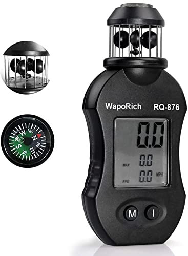 Anemometro a tazza a 360° portatile, WapoRich RQ-876 misuratore di velocità del vento con velocità del vento/temperatura del vento/test massimo/medio per HAVC, volo con drone, pesca, tiro