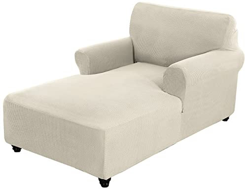 LINGKY Chaiselongue Bezug Stretch Chaiselongue Schonbezug für Wohnzimmer Chaiselongue mit Doppelarm Chaiselongue Abdeckung für Chaiselongue im Schlafzimmer Dickerer Jacquard Stoff (Beige)