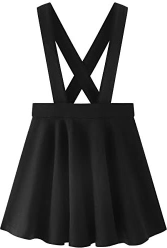 Noomelfish Girls Suspender Skater Skirt Stretchy Cotton Flared Overall Dress, Black, Size 5-6 Years