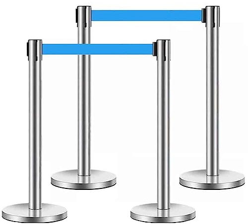 Versenkbare Gurtabsperrung, Hochbelastbare, Polierte Edelstahl-Rüstung Mit Verlängertem, Einziehbarem Gurt Einfacher Zusammenbau Warteschlangenbarrieren Sicherheitsmastpfosten ( Farbe : Silver-4PCS ,