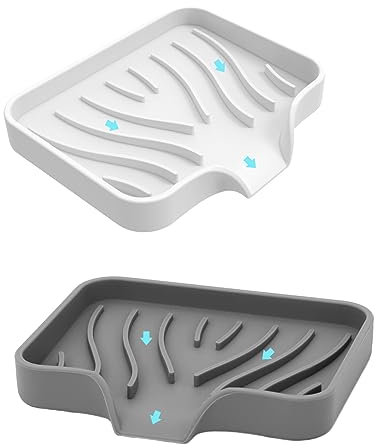 2 Pièces Porte Savon Voyage, Boite A Savon Douche en Silicone Avec Évacuation, Design Antidérapant pour Salle De Bain Et Cuisine (Blanc Gris)