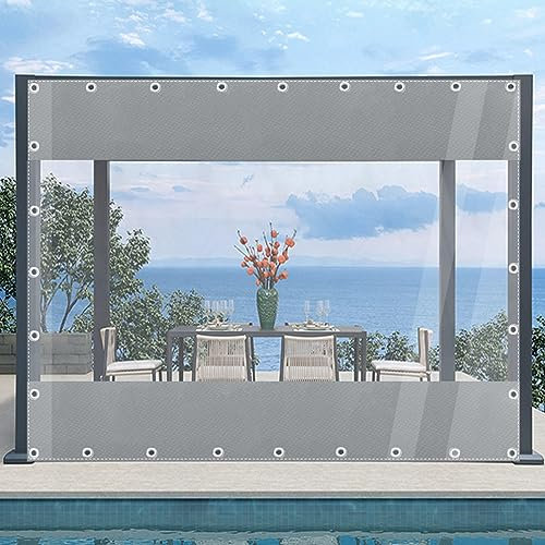 KGUDYS Outdoor Clear Curtain, Pvc Heavy Duty Waterproof Side Panels, 100% Waterproof & Uv Resistant, Weatherproof Plastic Tarpaulin, Outdoor Garden, Gazebo Partition Curtains,WxH-4.8x2.5m/15.7x8.2ft