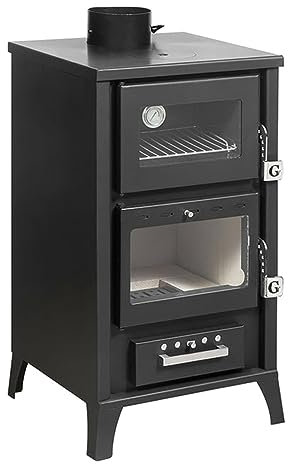 Decor Space Stufa a legna Ares 15,3 kw con forno in acciaio verniciato h 91,5 cm (Nero)