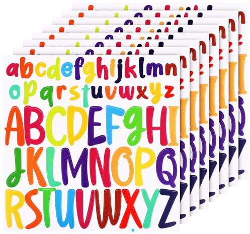 416 Piezas Pegatinas de Letras, 8 Hojas 2,5cm 5cm Vinilo Adhesivos Alfabeto Impermeables Calcomanías de Letras para Álbum de Recortes Buzón Póster Manualidades (Colorido)