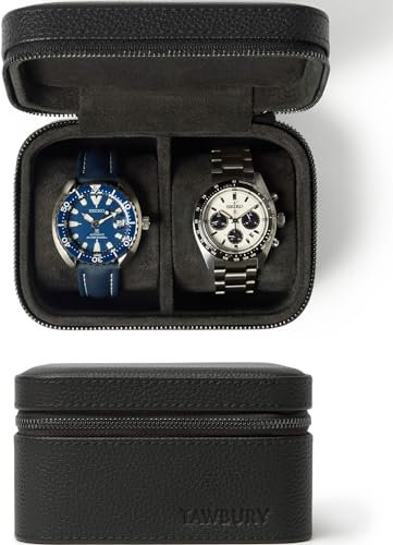 TAWBURY Custodia da viaggio per 2 orologi, realizzata a mano in vera pelle pieno fiore, compatta, leggera, portatile, per casa e viaggi, colore: nero