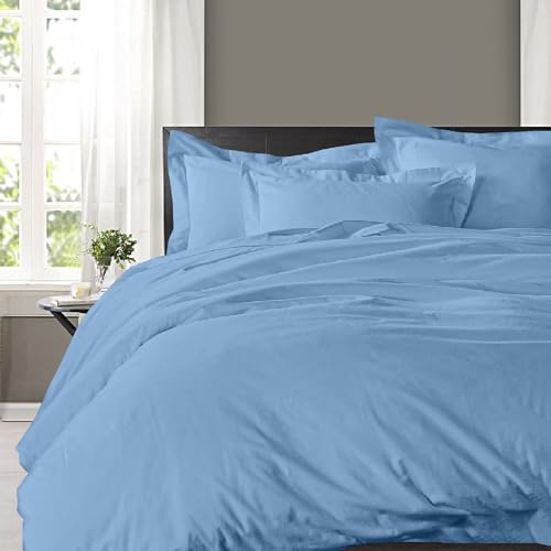 3PCS Extra Soft Warm 100% Brushed Cotton Flannelette Duvet Quilt Covers Double Size Set with Pillow Cases, Thermal Cozy Washable Flannel Double Size Duvet Cover Bed Sets (Sky Blue, Double)