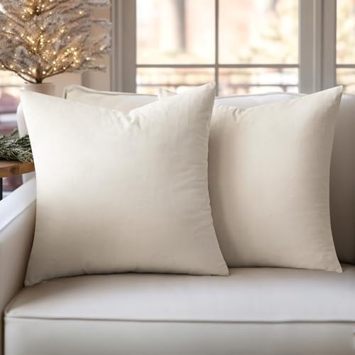 Slozzi 2er Set Samt Kissenbezüge 50x50 Creme Weiß Dekokissen Sofakissen | Haushalt Dekorative Kissenhülle Weich für Sofa Schlafzimmer Wohnzimmer