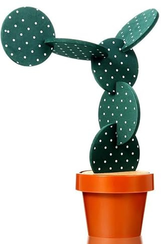Brccee AC 6-Piece Green with Point Coaster Cactus Set with Flower Pot Shaped Holder for Drinks,Coffee,Cup (Green White Point)