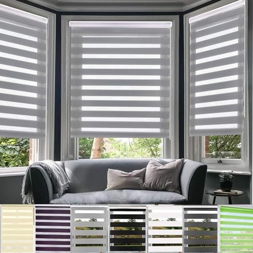 Doppelrollo klemmfix Verdunkelungsrollo, 30 x 300 cm Höhe Stufenlos Verstellbar Seitenzugrollo Doppelrollo Thermorollo mit Bohren für Fenster und Tür, Hellgrau