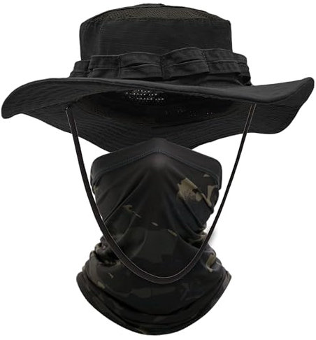 ehsbuy Fischerhut Herren Kühlenden Schlauchschal Tropenhut Military Safari Anglerhut Camouflage Multifunktionstuch Mesh Wanderhut Verstellbarer Sonnenhut für Jagd Outdoor Sportarten