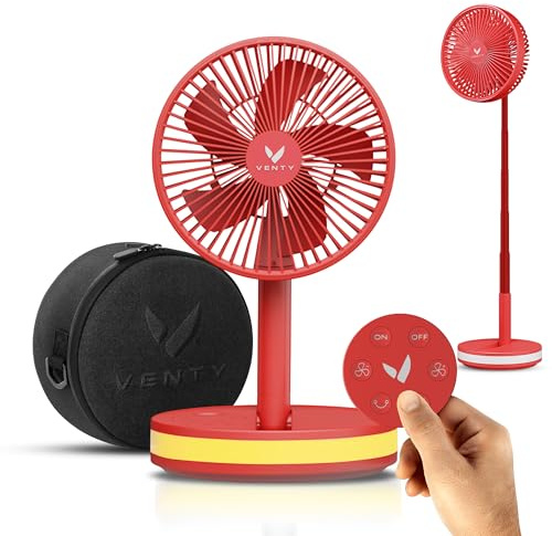 VENTY Ventilador portátil – Inalámbrico con batería de 16000 mAh, 48 horas de duración, ventilador recargable oscilante, control remoto e iluminación
