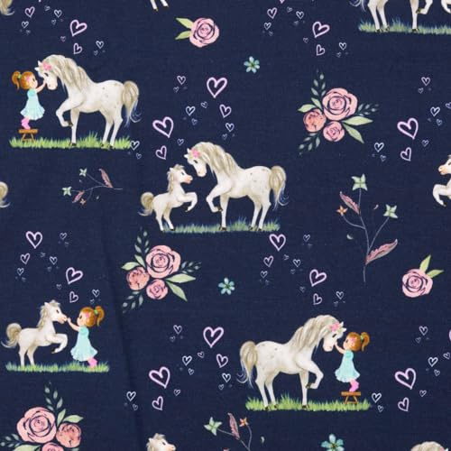 Stoff Baumwoll-jersey Pferd mit Kind Ab 50cm x150cm Kinderstoff Nähen Stoffe